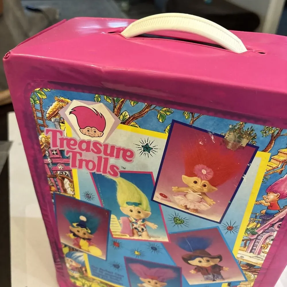 Lot Of 12 Vintage Troll Dolls W/ Treasure Trolls Carrying Case Russ Ace Novelty